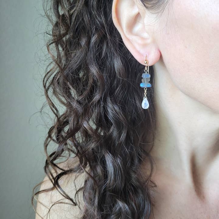 Leo Eleven Jewelry - Wholesale Dangle Earrings - Labradorite and Moonstone Dangle Earrings 5