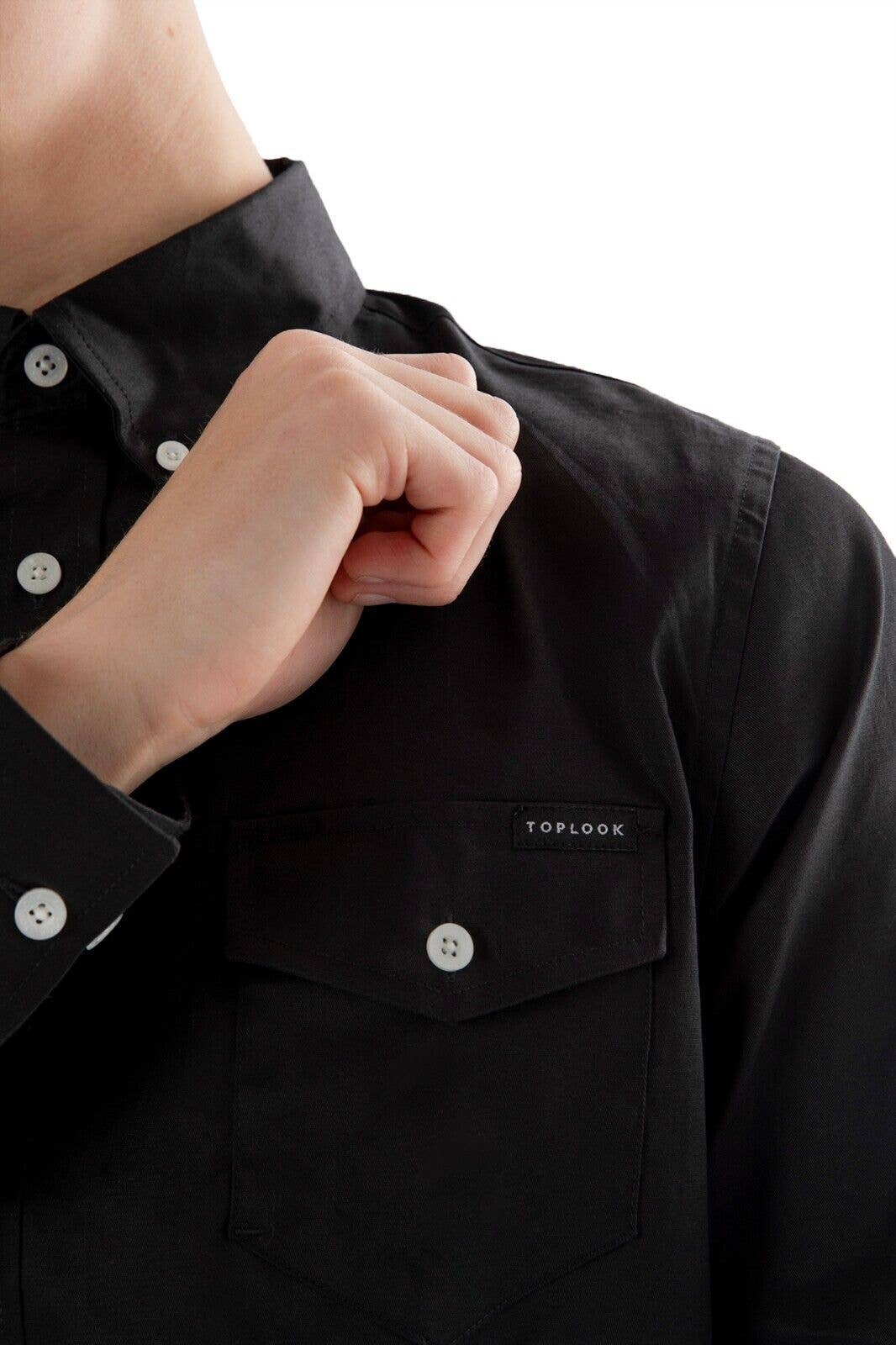 Mens Long Sleeve Shirts Classic Fit Cotton Top - Black for wholesale on Faire3