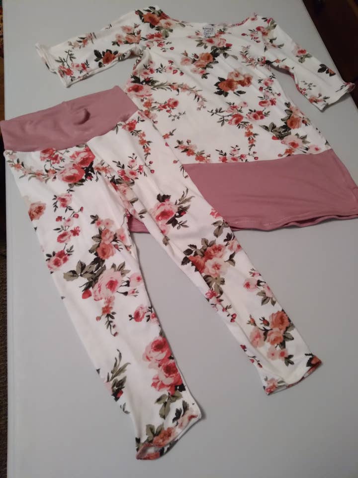 Girls Emily dress 3/4 Inch Sleeve and legging outfit for wholesale by Athena's Custom Design