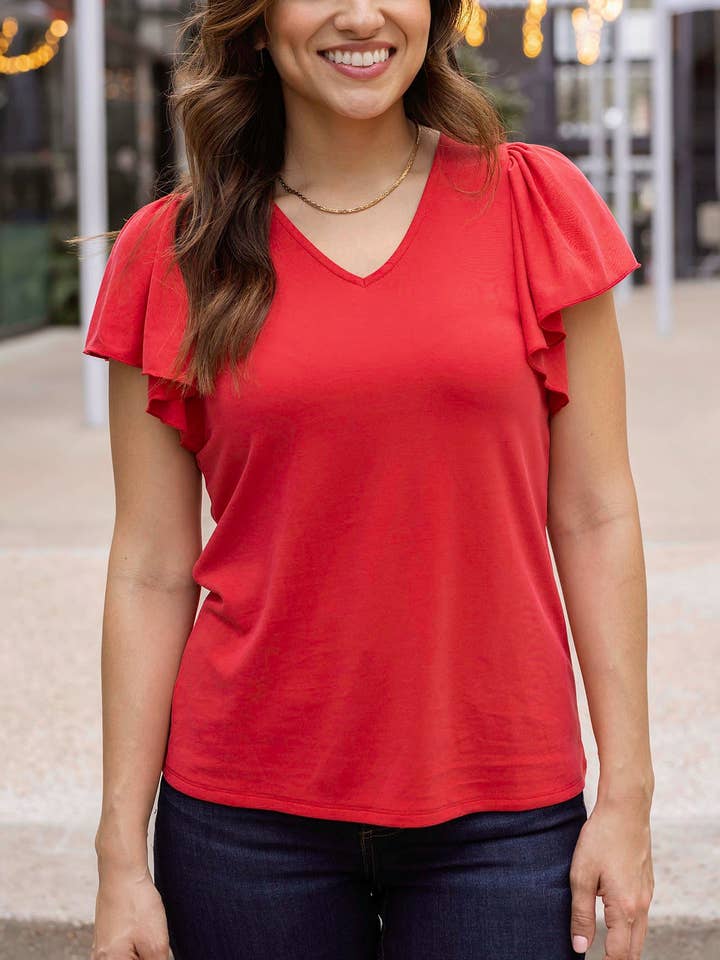 Modal Flutter Sleeve Top in Cherry for wholesale by Grace and Lace