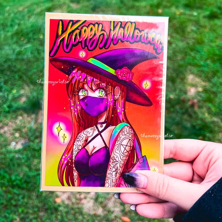 Impression de sorcière d'Halloween, 12,7 x 17,8 cm, art mural pour la vente par The Messy Artist Co.