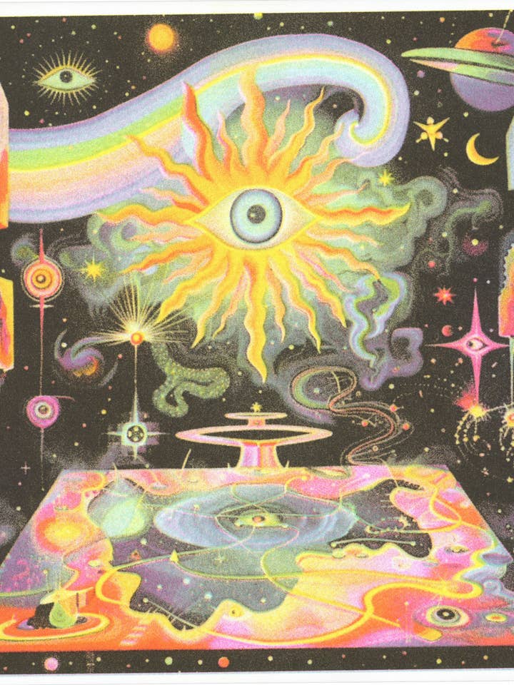 Sun Eye Risograph Print for wholesale by Back of Beyond Press