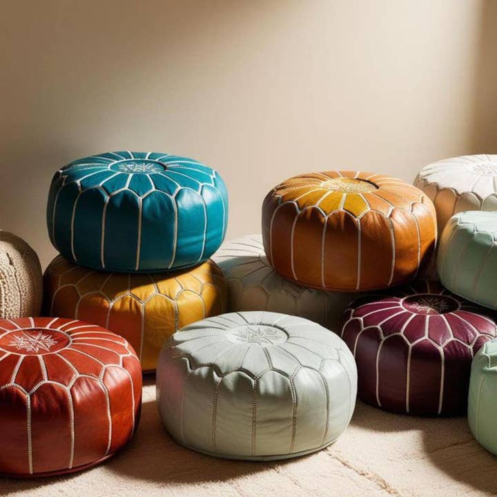 HandHappiness - Wholesale Pouf - Moroccan Ottoman pouf - Handmade Leather Pouf