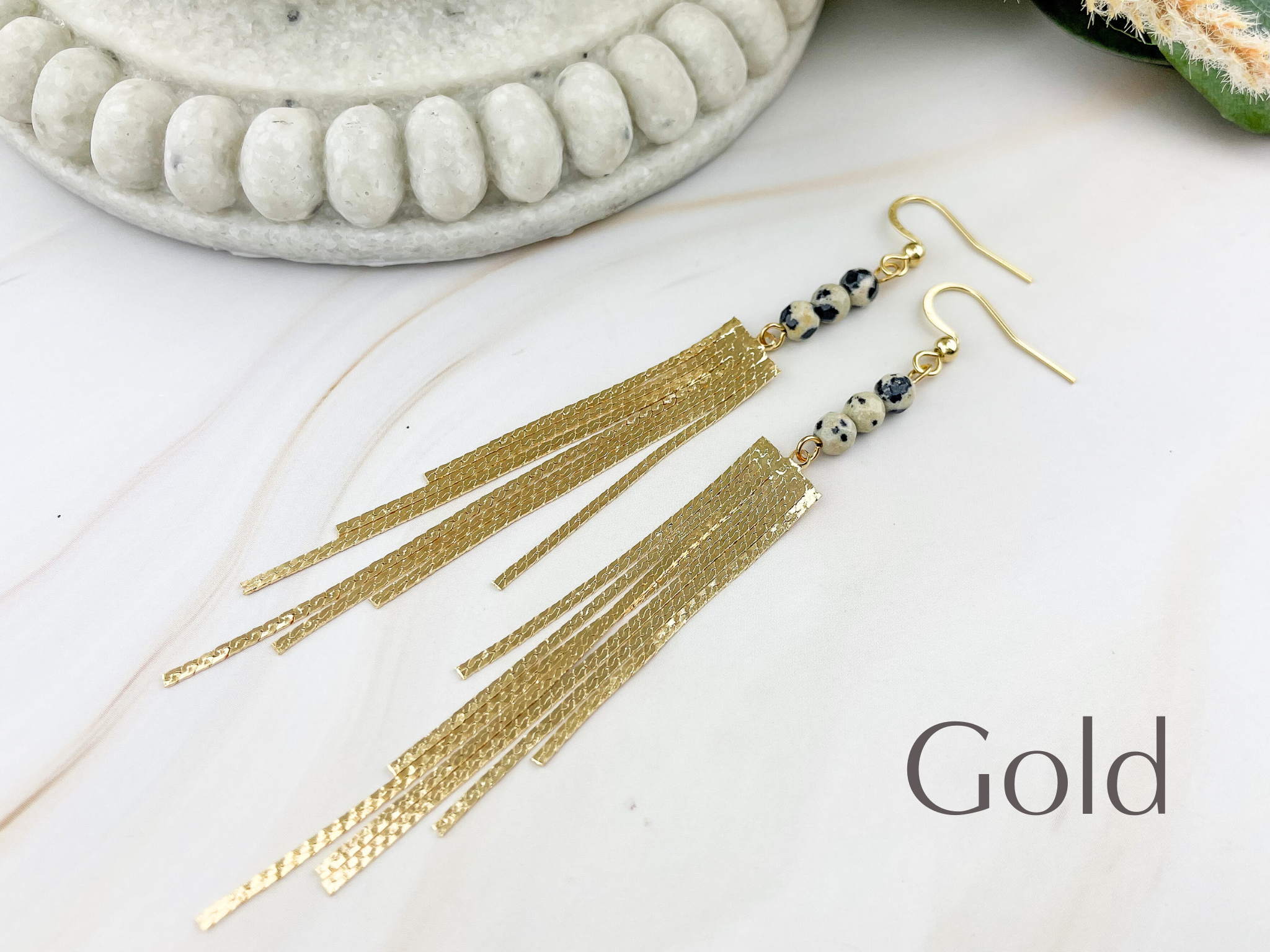 WonderLight Jewelry – wholesale Tassel earrings – Gemstone Tassel Earrings - Dalmatian Jasper / Inner Child0