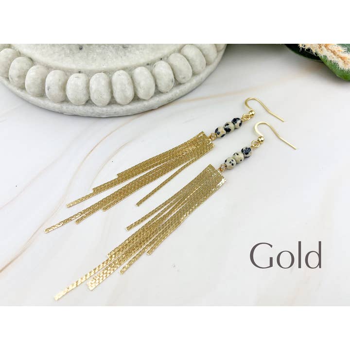 WonderLight Jewelry – wholesale Tofsörhängen – Ädelstenstofsörhängen - Dalmatisk jaspis/Inner Child