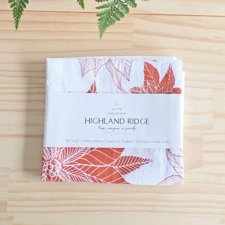 Highland Ridge | Handmade Home Decor - Wholesale Tea Towel - Poinsettia Holiday Tea Towel7