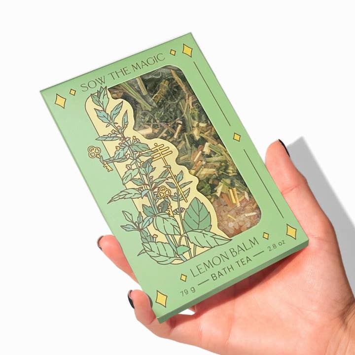 Boîte à thé botanique pour le bain de tarot à la mélisse pour la vente par Sow the Magic