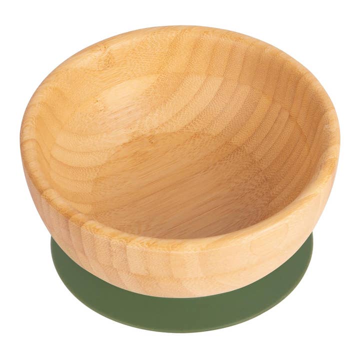 Olive Green Bamboo Suction Bowl - By Tiny Dining for wholesale by Rinkit Ltd