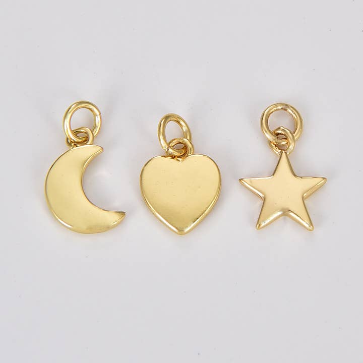 Beads Creation - Wholesale Individual Charm/Pendant - Gold Filled Dainty Moon Star Heart Charm Pendant, CP1292