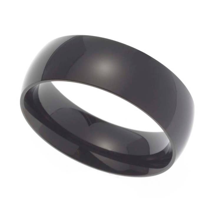 7MM Polished Black Ion Plated Stainless Steel Wedding Band for wholesale by Joyful Sentiments