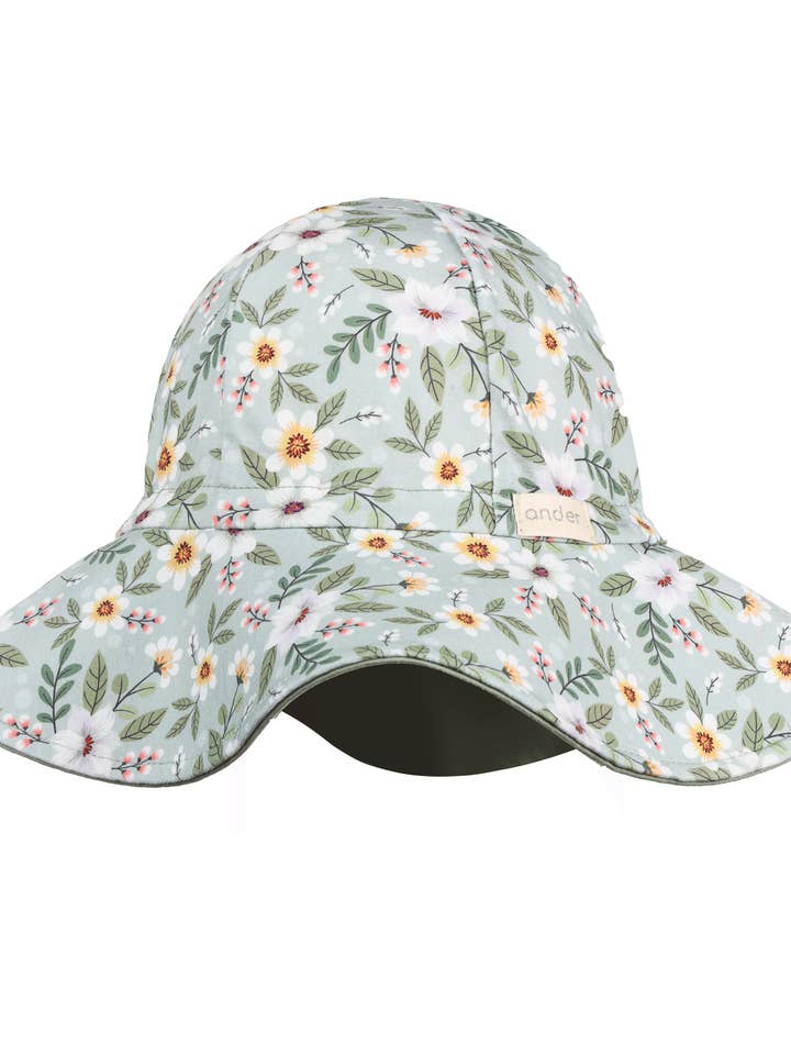 Hat panama "Alcina" - cotton kids's hat green flowers for wholesale by Ander
