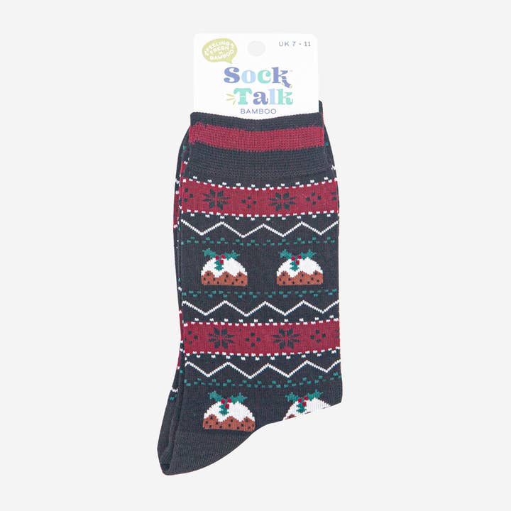 Sock Talk – wholesale Socks – Men's – Men's Bamboo Socks - Black, Christmas Pudding Fair Isle3