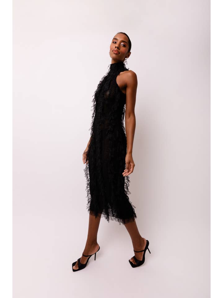 Calla Black High Neck Midi Dress for wholesale on Faire