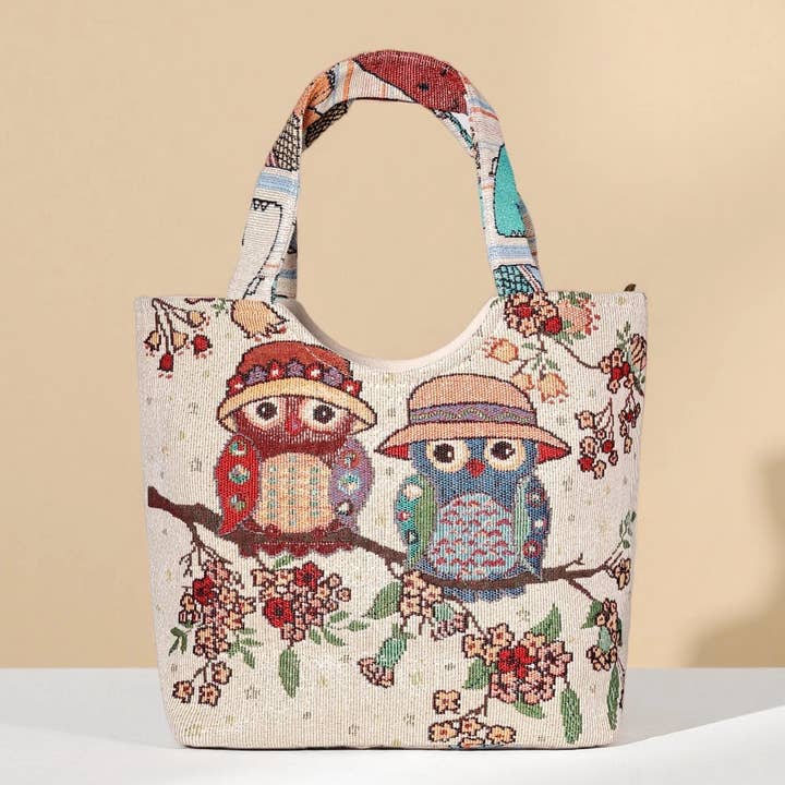 Canvas Draagtas met Dierenprint en Borduurwerk, Dames Schoudertas voor wholesale door kycozy