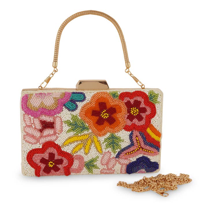 Raahi Global - Vente Sac à main avec poignée sur le dessus – femme - Pochette de fête à perles florales pour femmes1