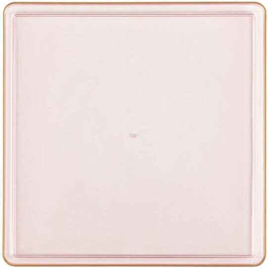 EcoQuality - Wholesale Disposable plate - 5" Disposable Square Pink Clear China Like Plastic Plates Gold Rim