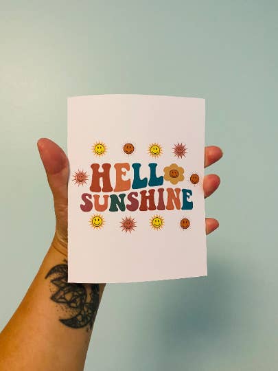 Hello Sunshine wenskaart, retro blanco kaarten met bloemen voor wholesale door Jewels For Hope