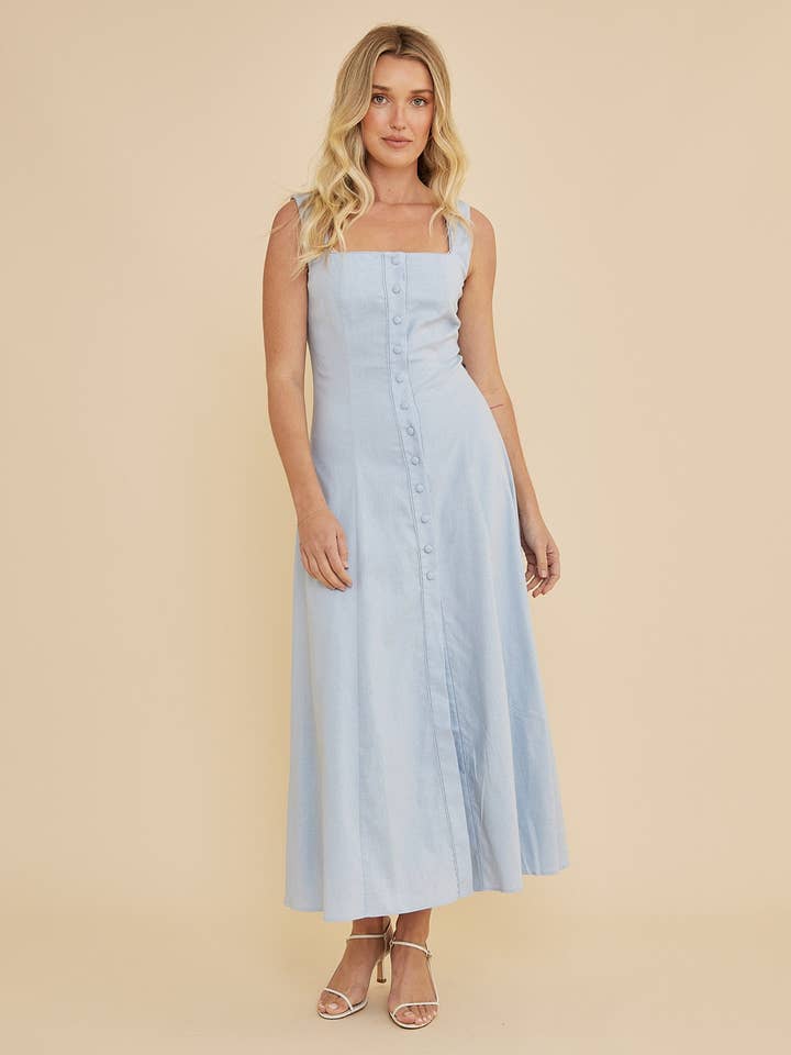 Vestido Midi Abotonado Lucie - Azul Empolvado para venta al por mayor de Amelius