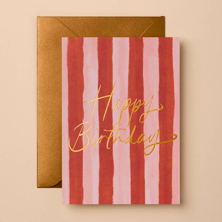 Happy Birthday | Gold Foil Stripes Birthday Card for wholesale by Gabrielle & Celine Greeting Cards Australia