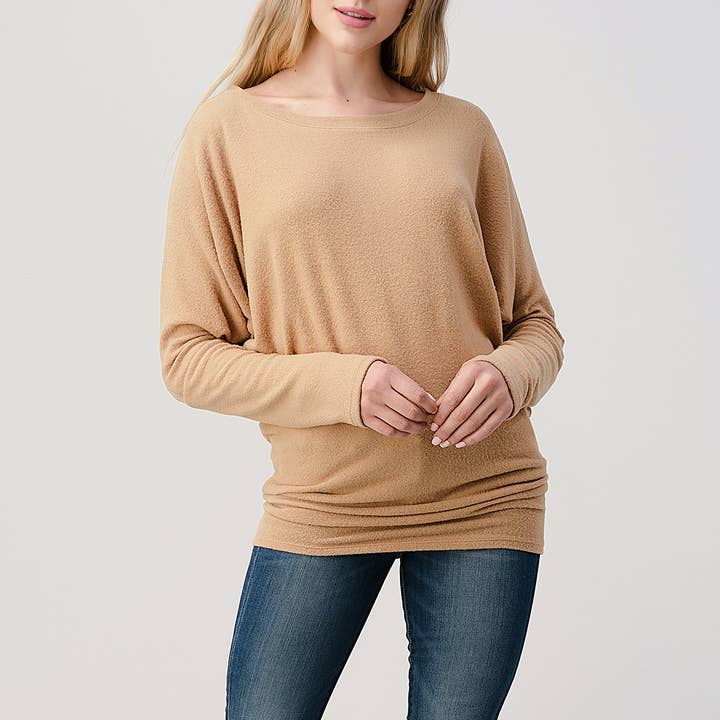 Heimious - Wholesale Knit Top - Women's - Long Dolman Sleeve Round Neck Brushed Knit Top, 273931