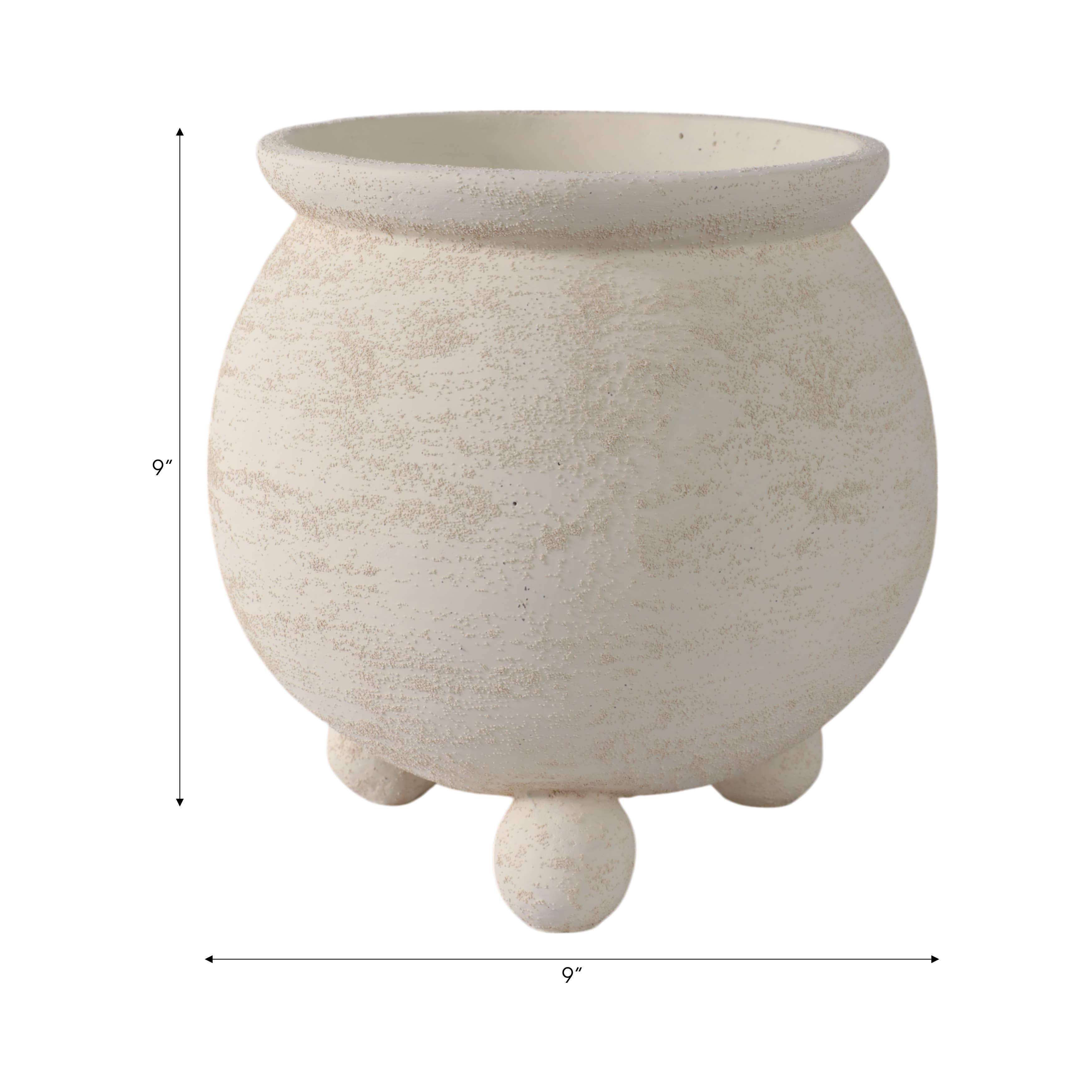 Sagebrook Home - Wholesale Plant Pot - Planter - Ivory Pottery Round Textured On Ball Feet, 9 in.3