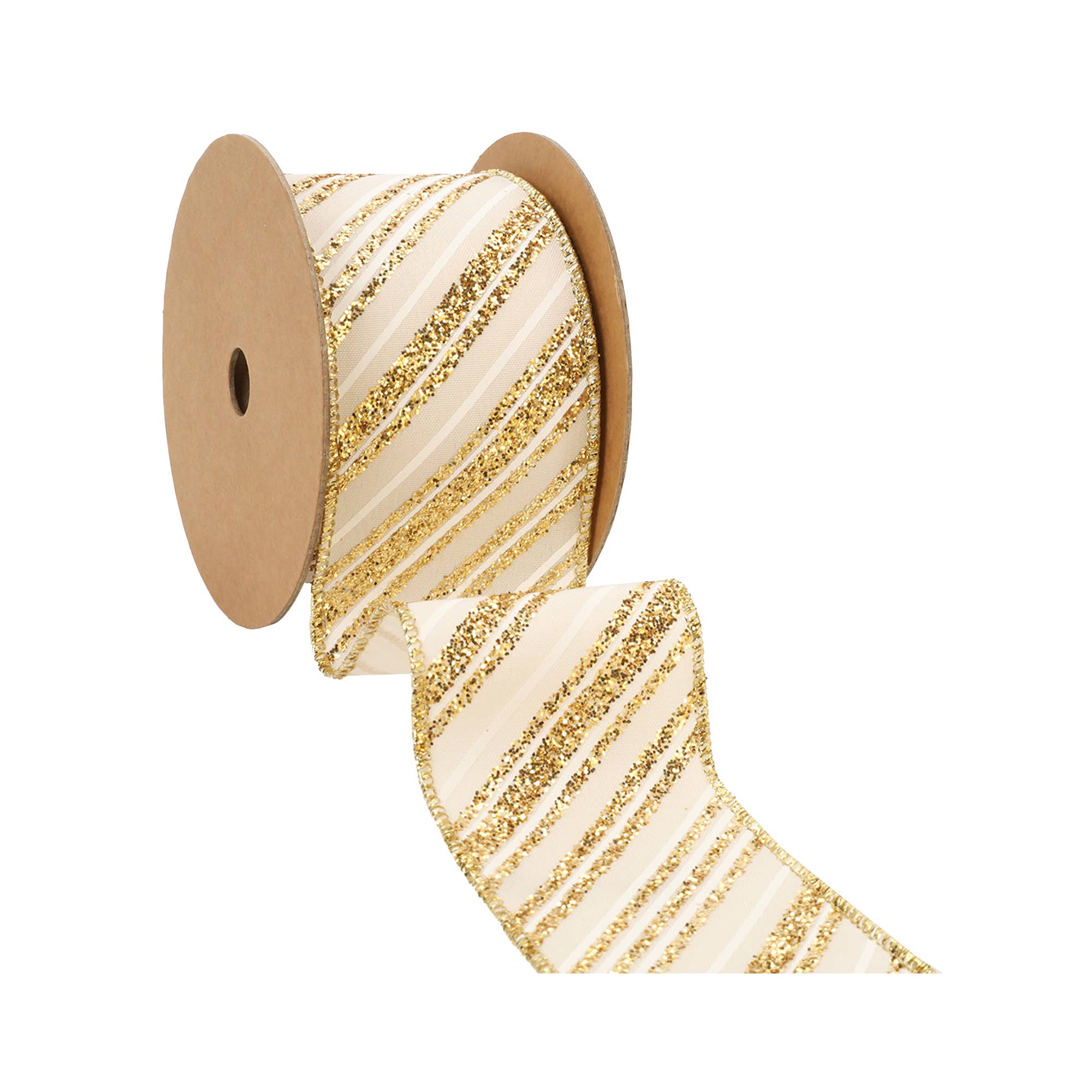 LA Ribbons Wholesale – wholesale Band – 2 1/2" Trådband | "Glitterrandigt" Antikvitt/Guld | 10 Yards Rulle2