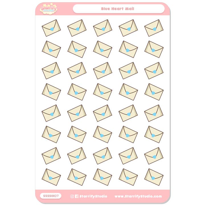 Feuille d'autocollants Blue Heart Mail pour la vente par Pastel Dreamer, LLC.