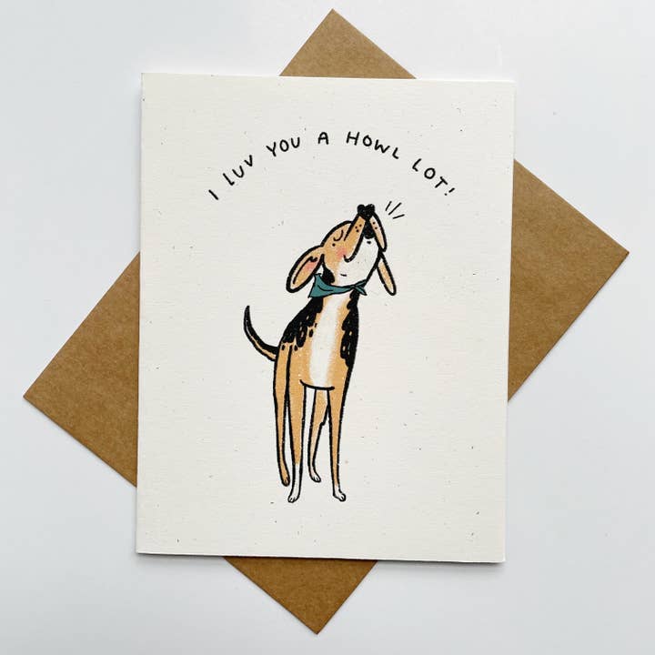 I Love You A Howl Lot Hound Dog Card (Brown Envelope) for wholesale by Kendra Lee Miller Art