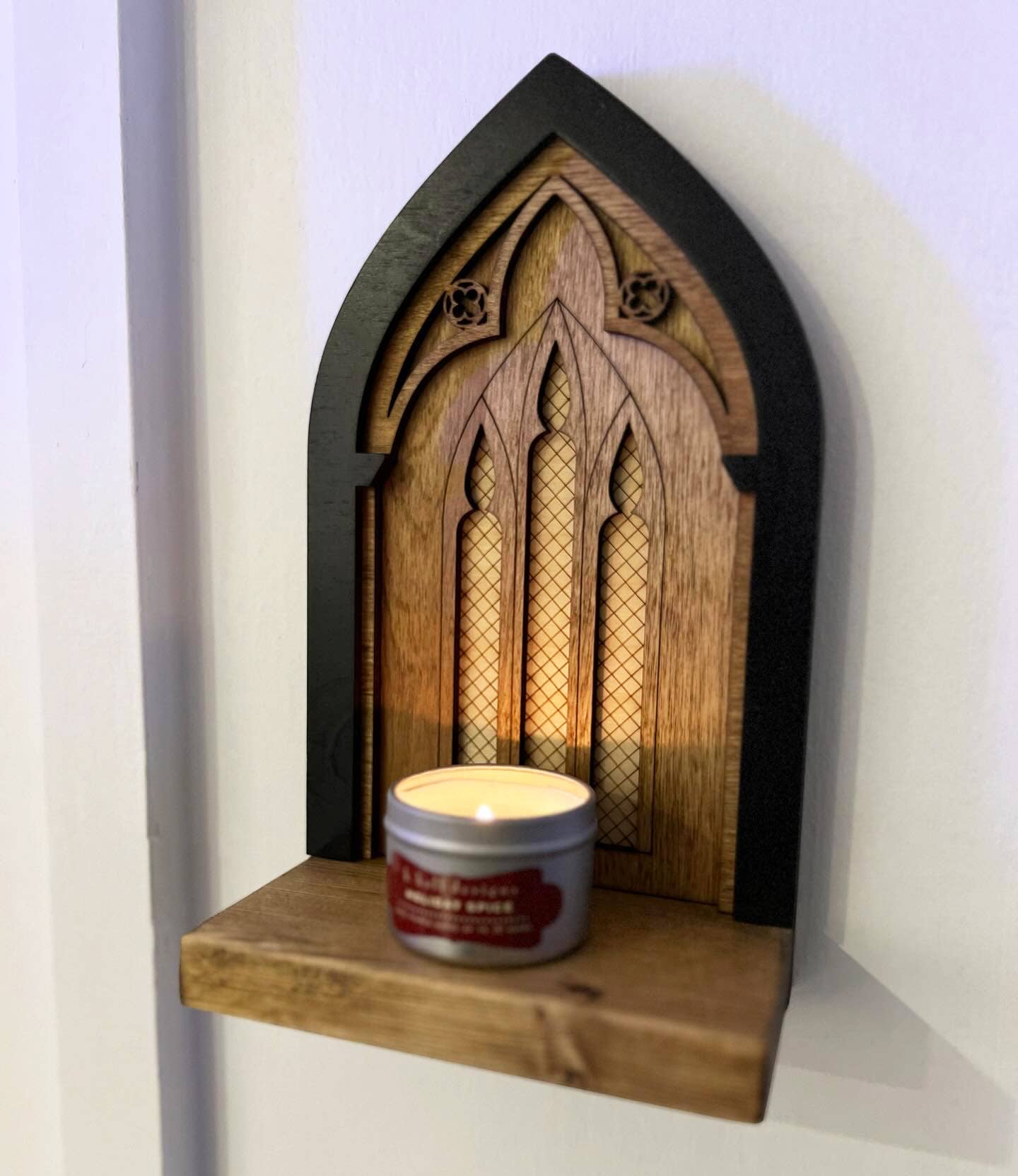 Studio Dust - Wholesale Wall Mounted Shelf - Gothic Cathedral Arch Wall Shelf - Wood Candle Sconce, Altar3