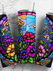 Stained glass flower tumbler for wholesale by Dirt Rebel Gypsy