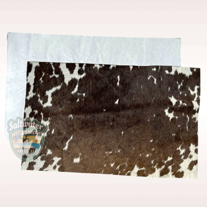 Dark Brown & White Cowhide Panel for wholesale by Saltwater Stitches Hat Co LLC