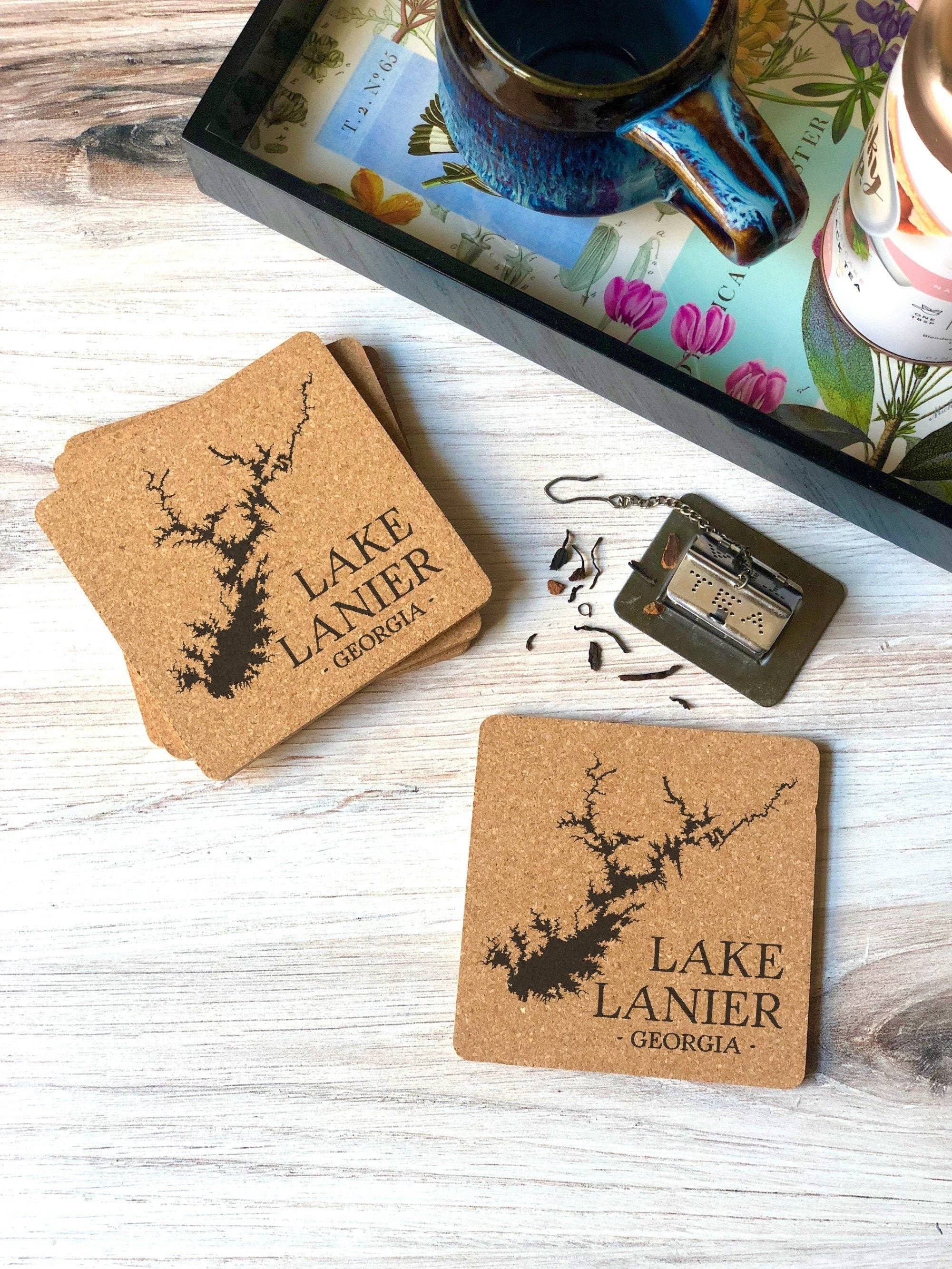 The Lillie Pad - Wholesale Coasters - Custom Lake Map Cork Coasters - Lake Decor and Gifts2