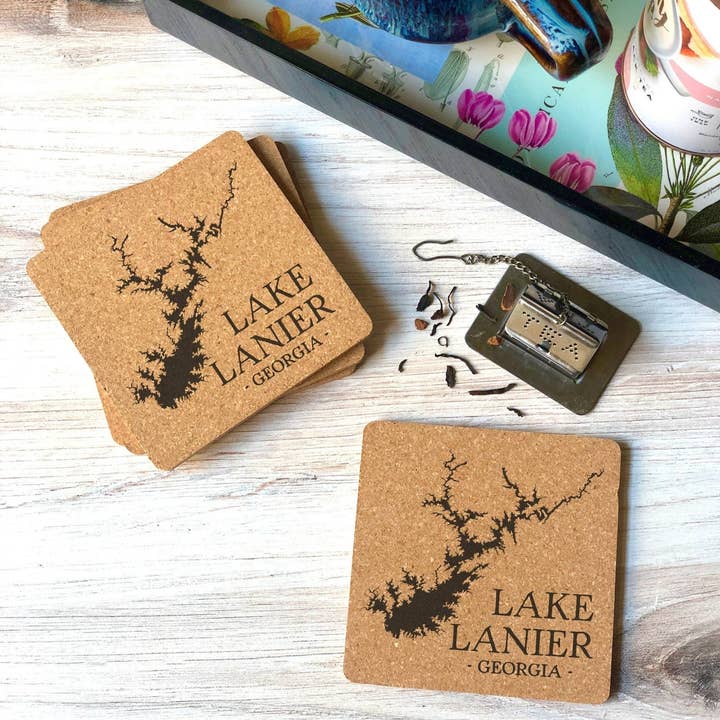 The Lillie Pad - Wholesale Coasters - Custom Lake Map Cork Coasters - Lake Decor and Gifts2