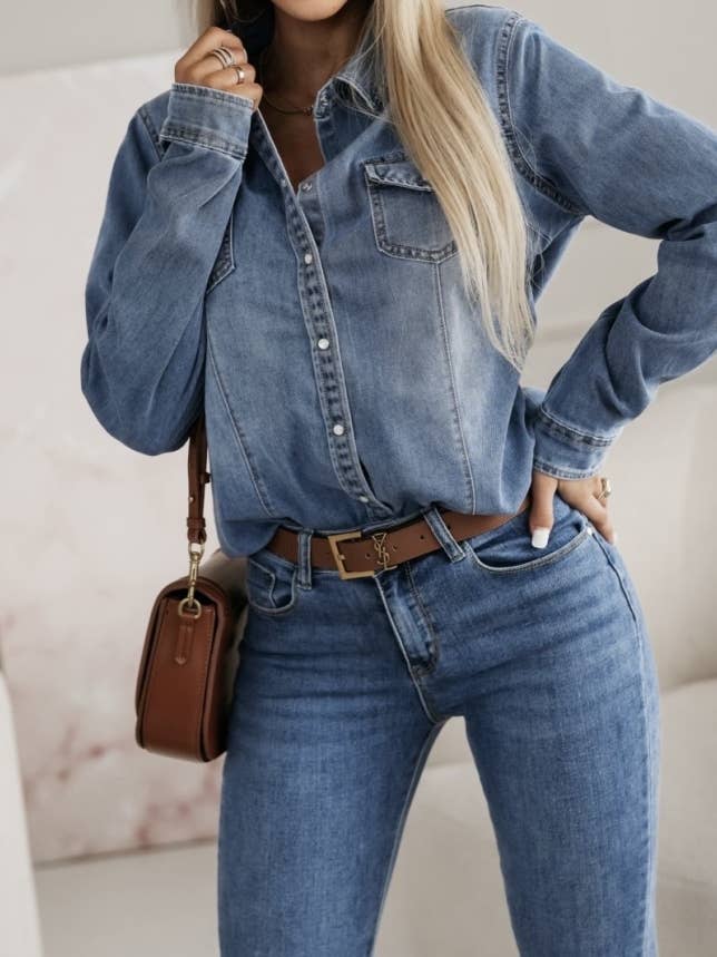 Denim jean cotton shirt - Y3008 for wholesale by ESTEE BROWN