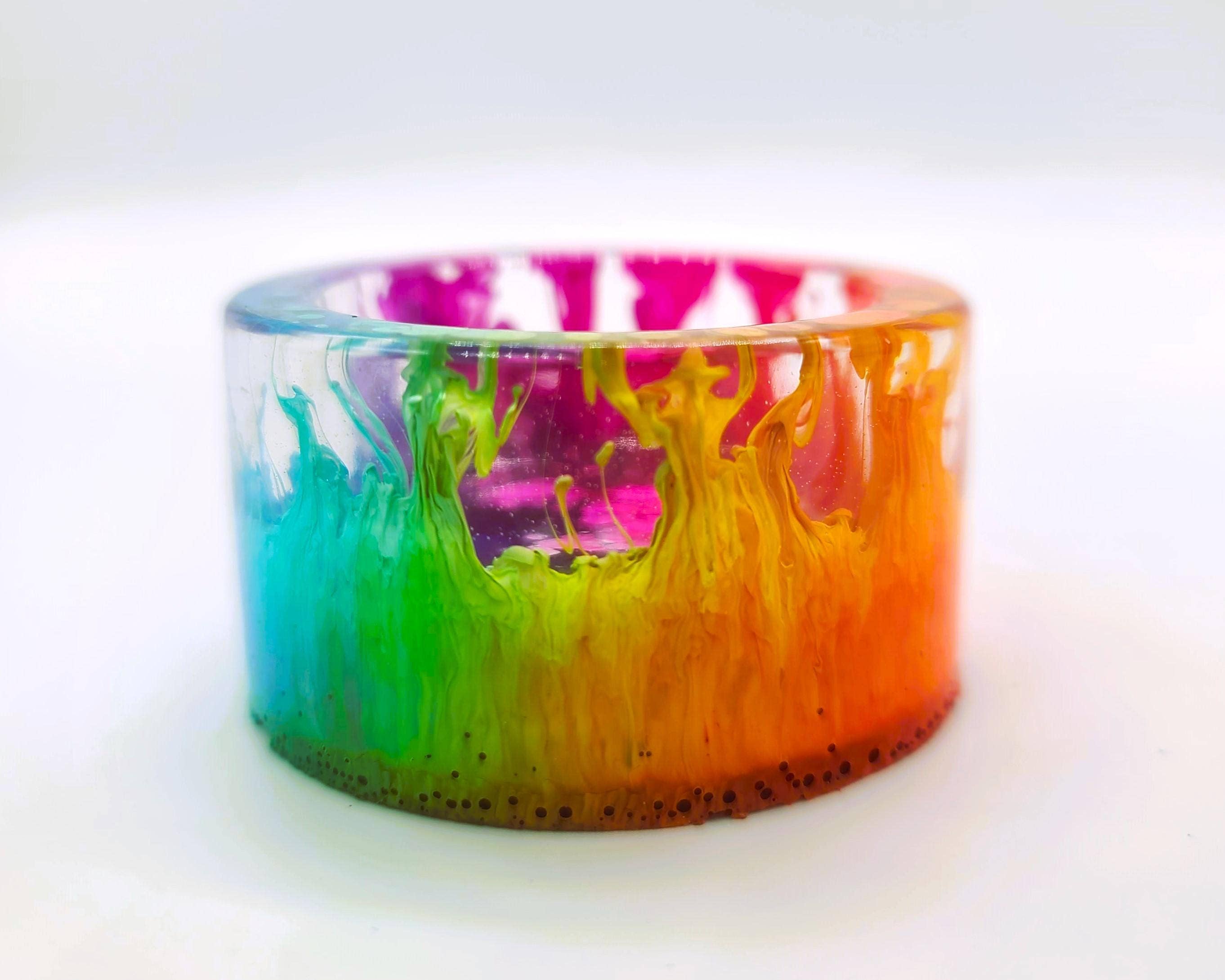 Slightly Askew Art - Wholesale Candle Holder - Eco-Friendly Epoxy Resin Rainbow Alcohol Ink Candle Holder6
