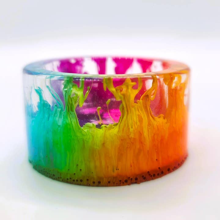Slightly Askew Art - Wholesale Candle Holder - Eco-Friendly Epoxy Resin Rainbow Alcohol Ink Candle Holder6