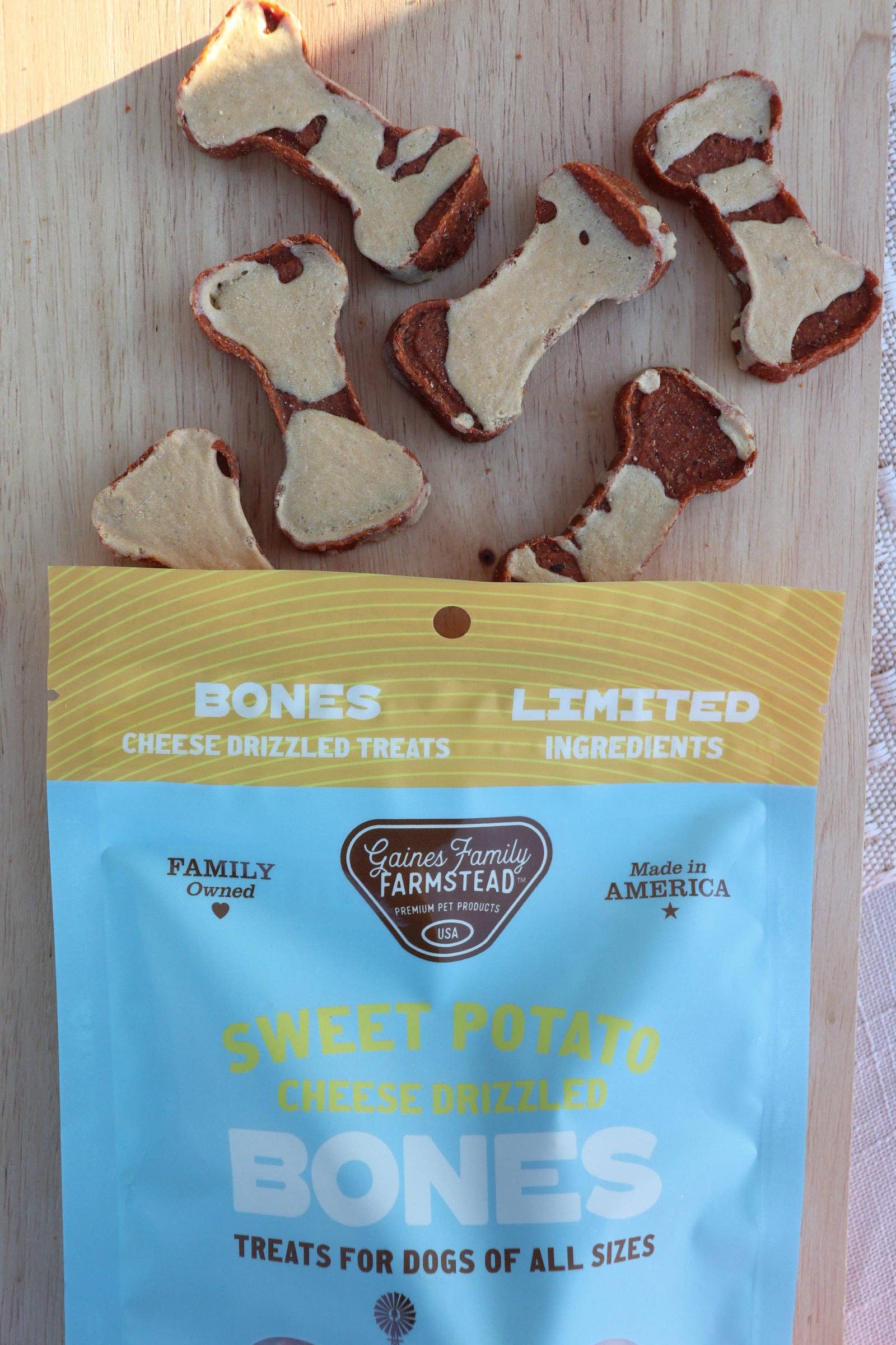 Gaines Family Farmstead - Wholesale Pet Treats - Dog - Cheese Drizzled Sweet Potato Bones2