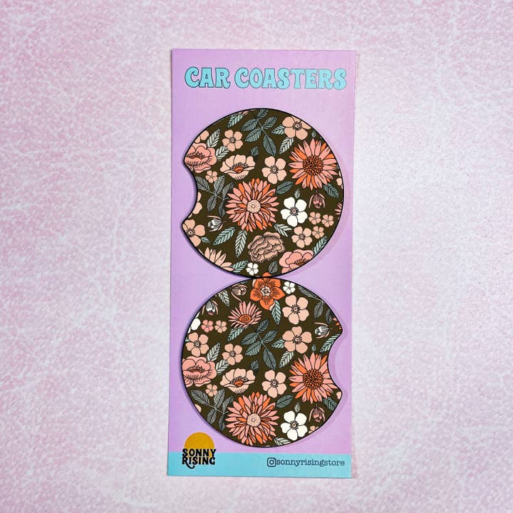 2 Car Coasters, Dark Fall Floral Pattern for wholesale by Sonny Rising