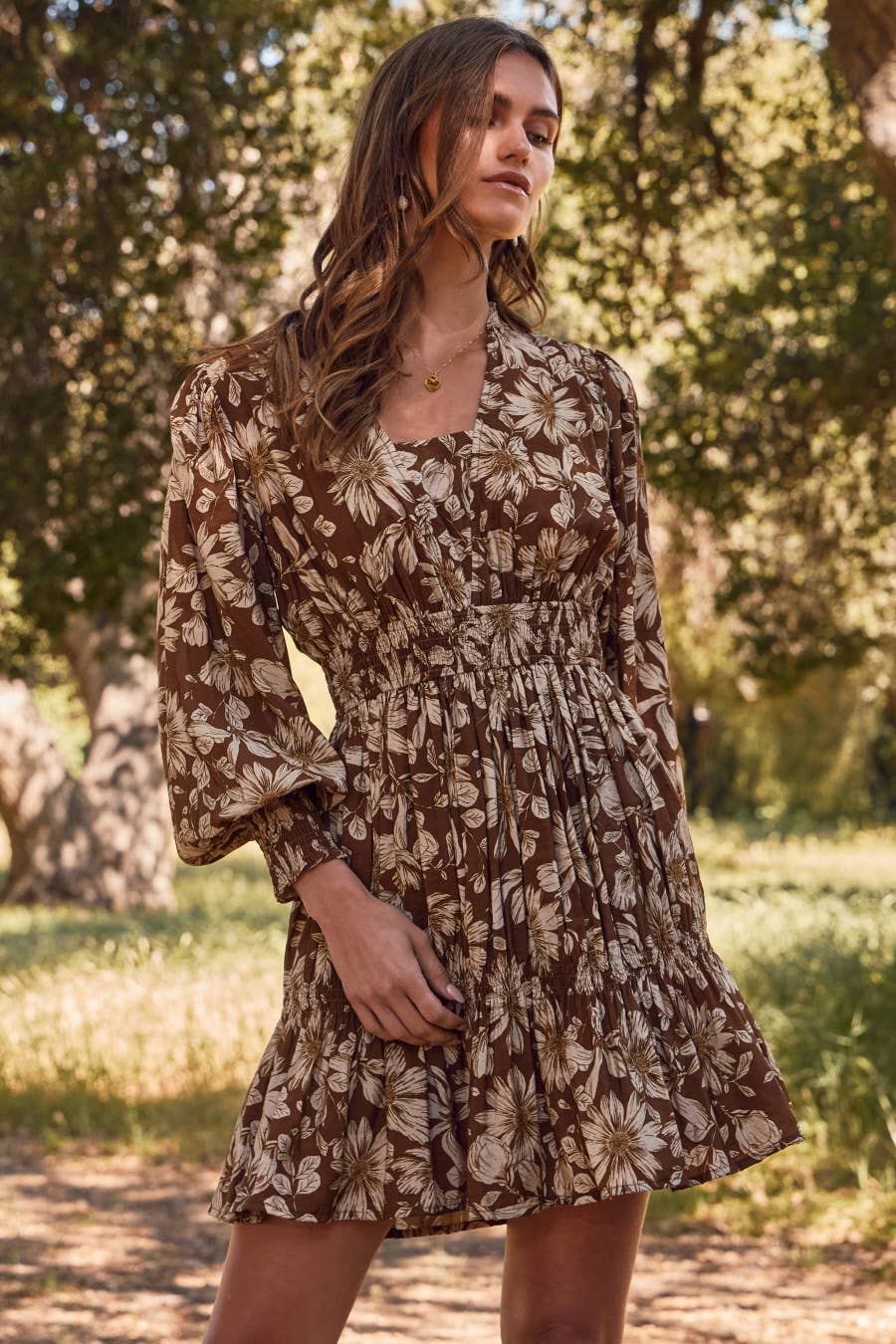 Mocha Multi Plus Sheer Floral Mini Dress for wholesale on Faire2