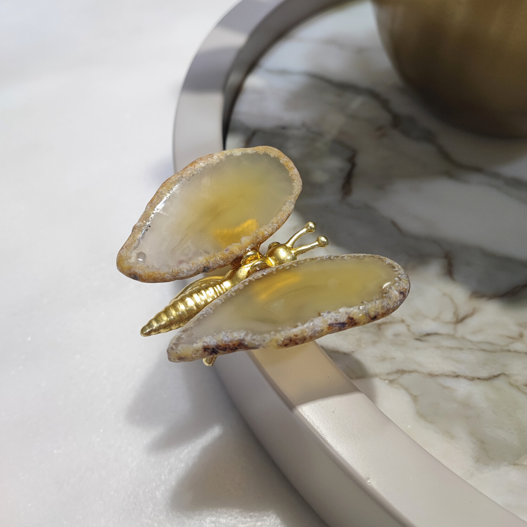 PIETRA DI CASA - Vente Poignée/bouton - Petit Papillon : Bouton en Agate Jaune Naturelle, Tirette & Décoration6