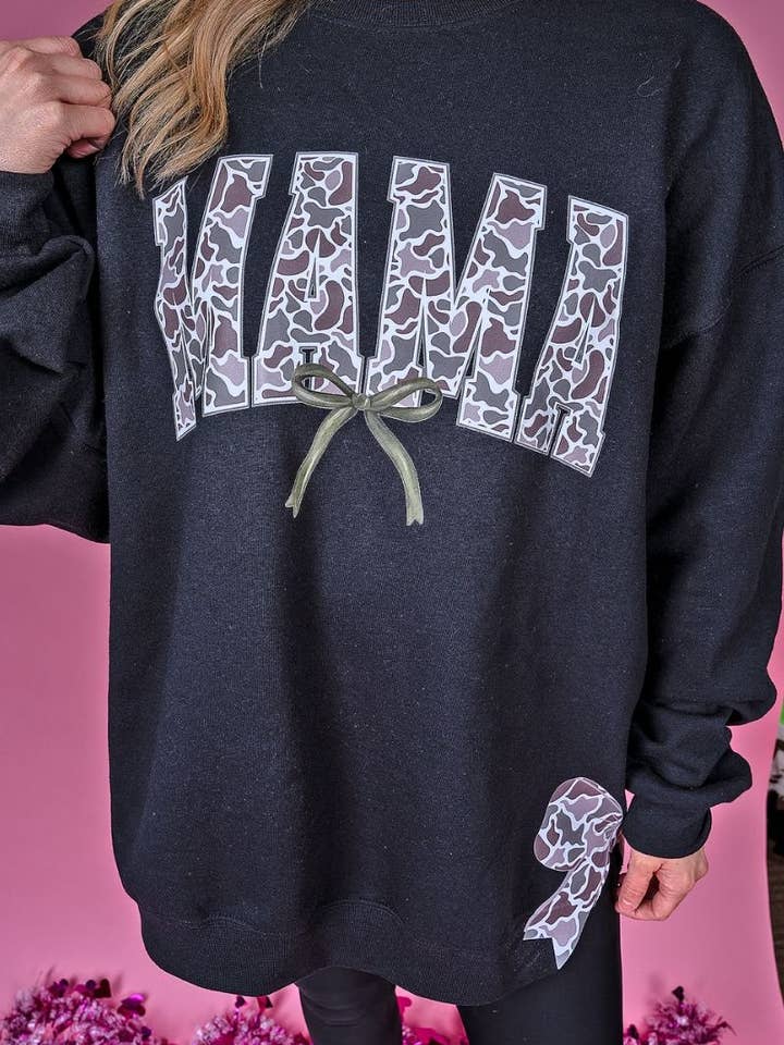 Wholesale Accessory Market - Wholesale Graphic Sweatshirt - Women's - Side Bows Old Camo Mama Unisex NuBlend Crew Sweatshirt7