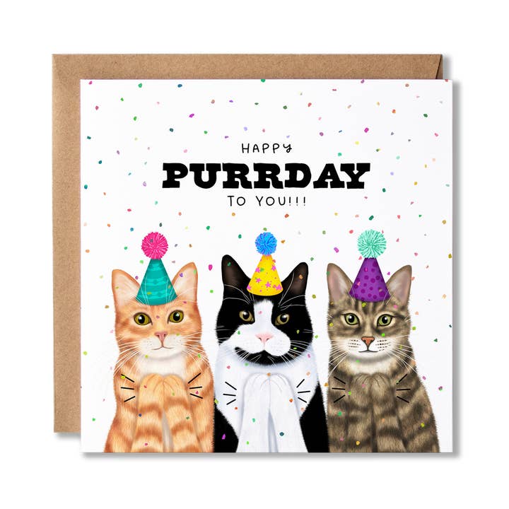 Cats Clapping Happy Purrday To You Card for wholesale by Badgerbee Design
