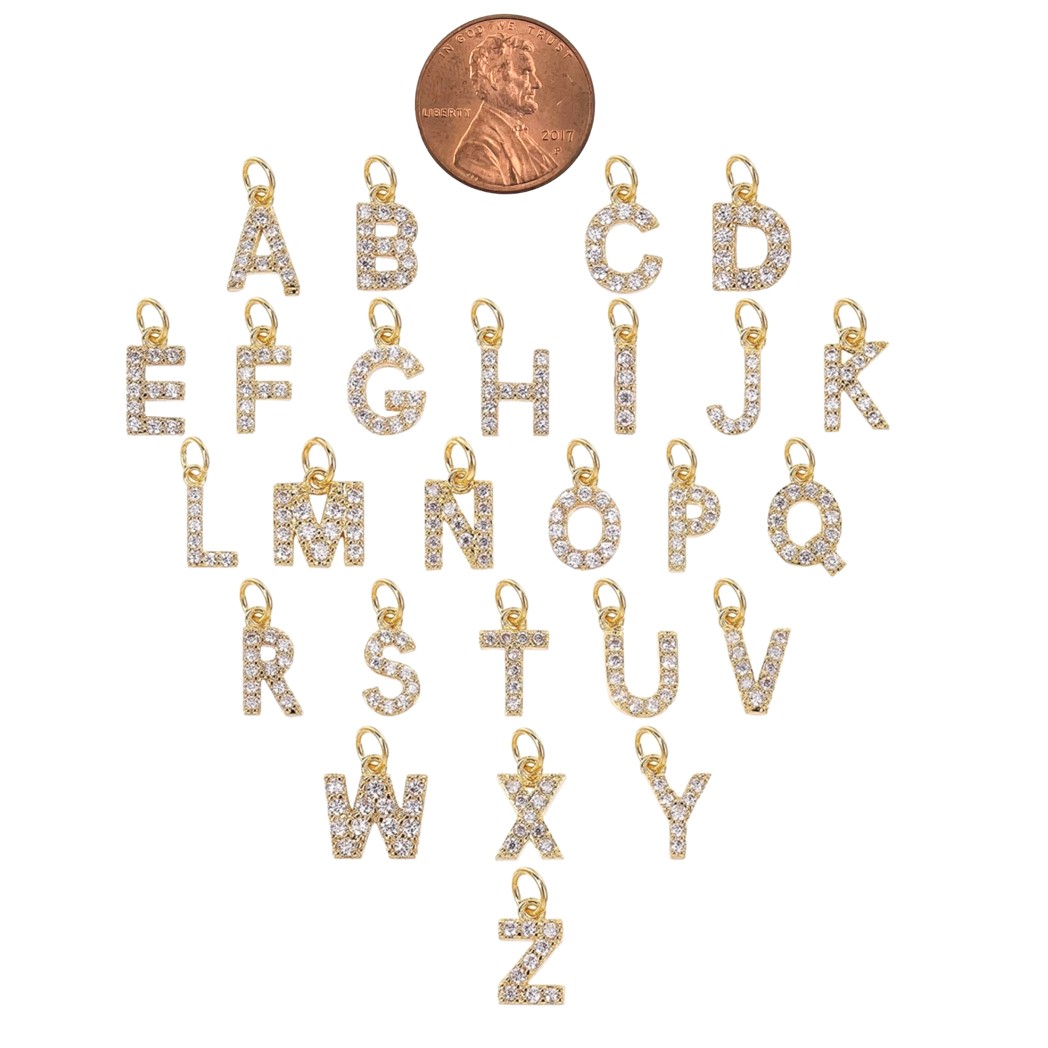 WJW – wholesale Individual charm/pendant – Gold Pavé Set CZ Initial Letter Charms33
