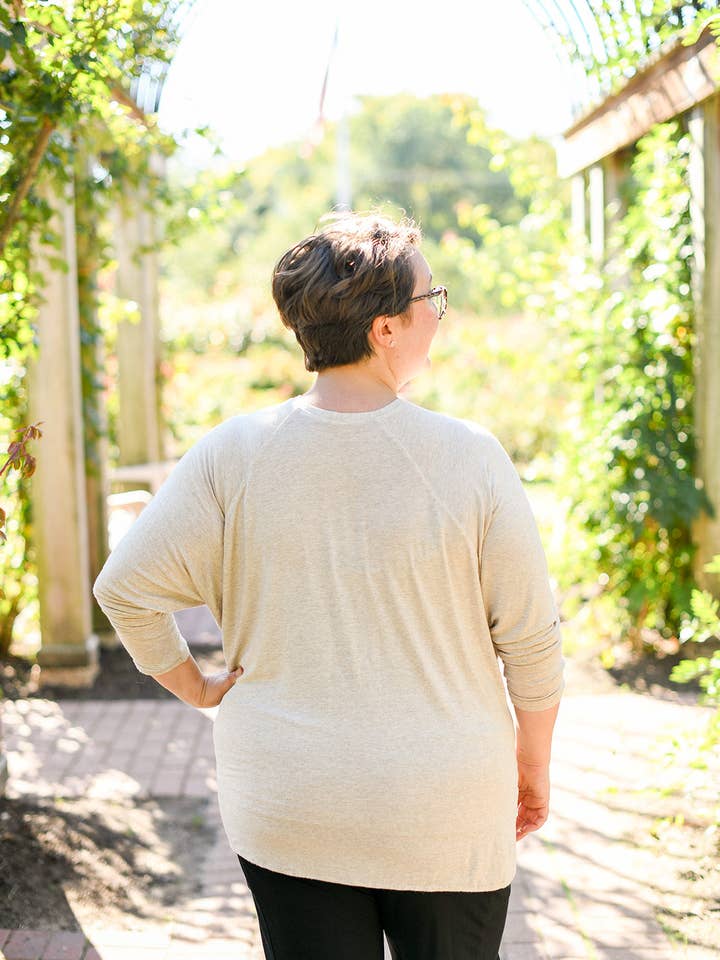 Knieriem Designs - Wholesale Knit Top - Women's - Cream Raglan Sleeve U-Neck Top in Super Soft Knit