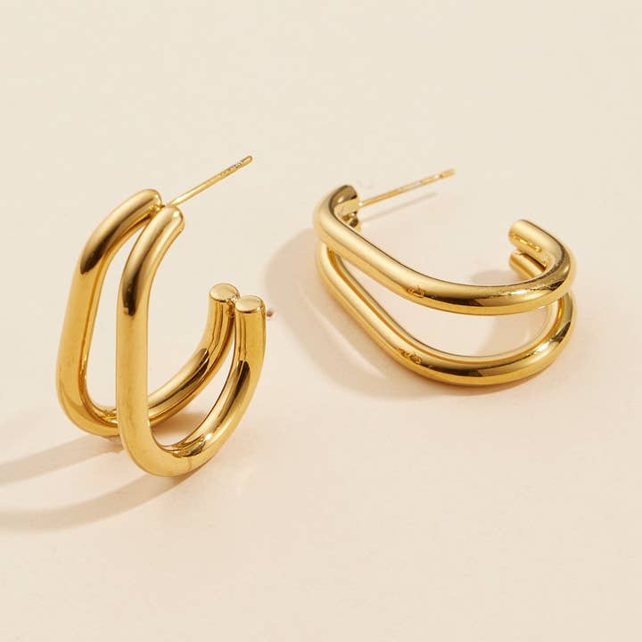 Layered Gold Dip Stainless Steel Hoop Earrings for wholesale by Lilla Haven
