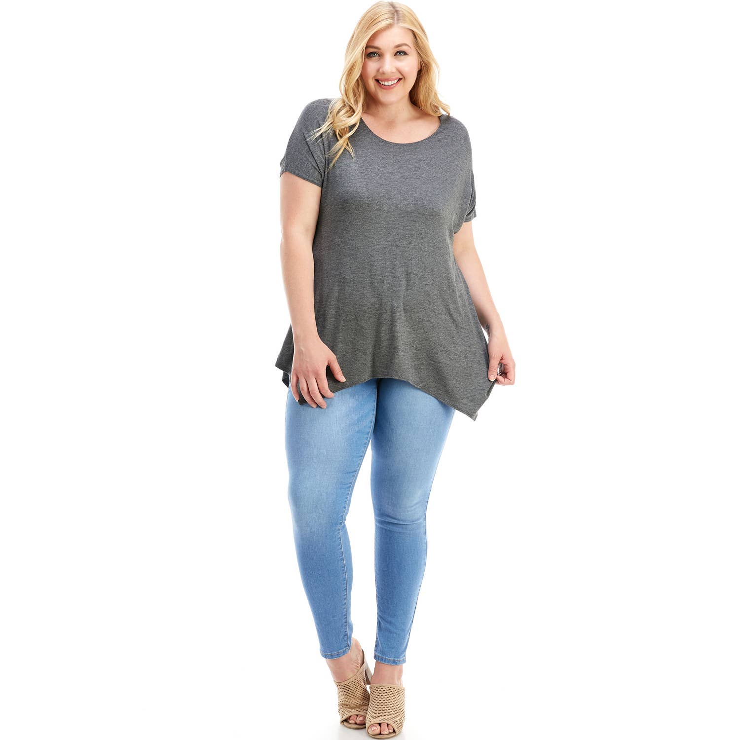 Azules Clothing - Wholesale Tunic - Women's - ATP-2307RSX Plus Size Asymmetric Short Sleeve Tunic76