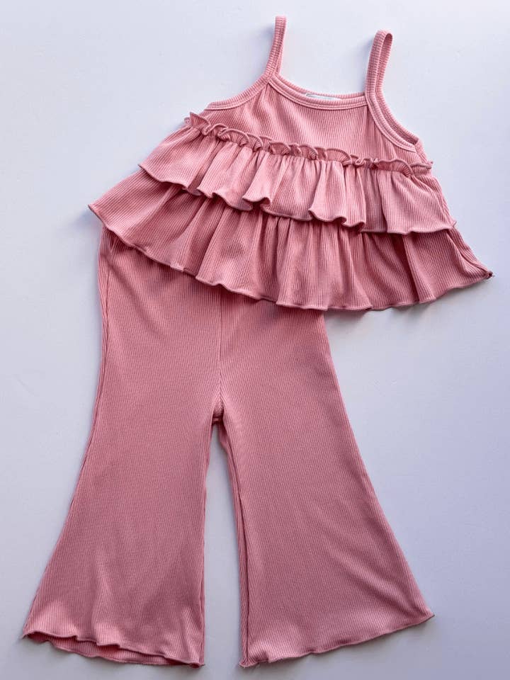 Presley Ruffle Tank Two-Piece Set - Pink for wholesale by Bailey's Blossoms