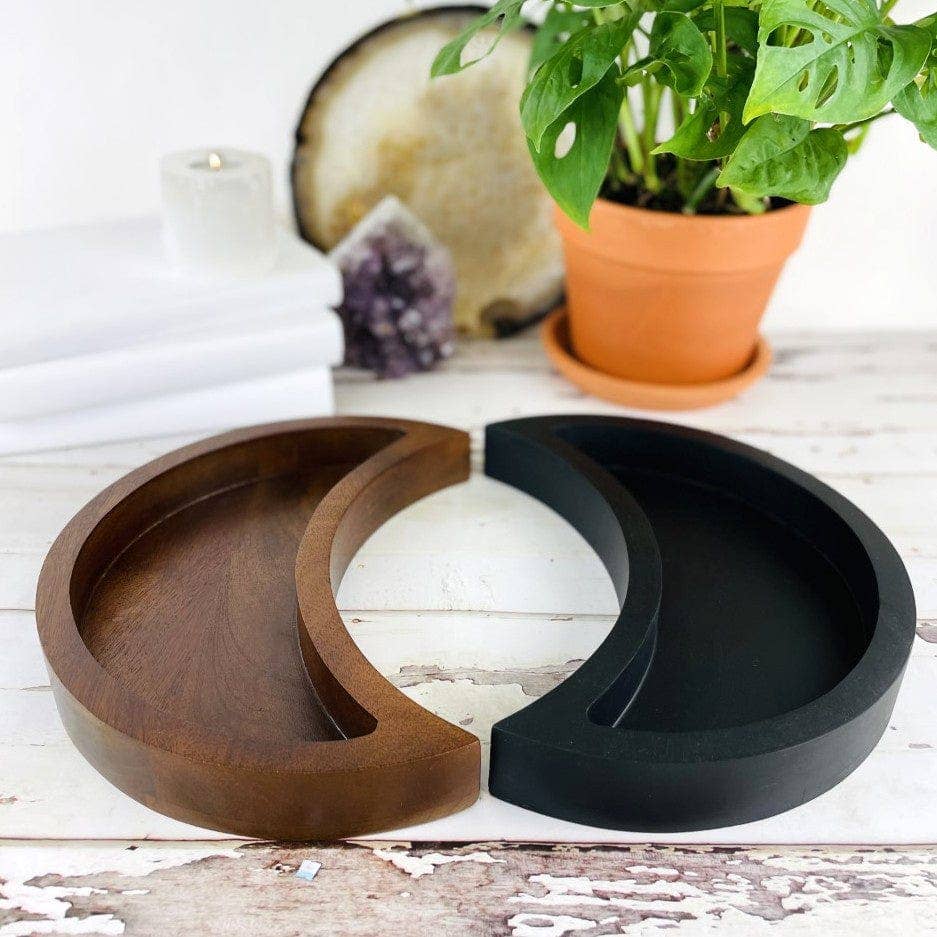 Rock Paradise - Venta al por mayor Bandejas decorativas - Bandeja de exhibición en forma de luna creciente para coleccionistas de cristales - Organizador de madera (Rock Paradise)5