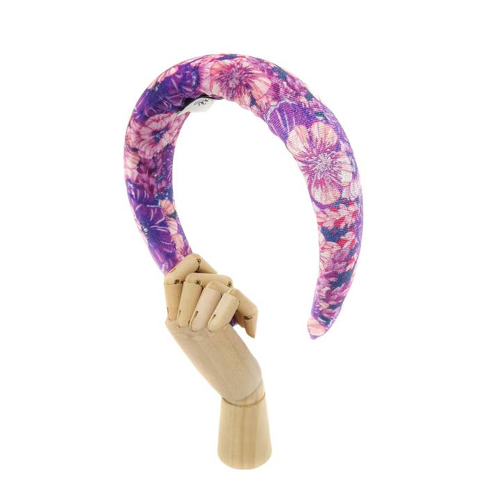 Tétè Handmade Accessories - Vendita all'ingrosso Fascia per capelli - Donna - Cerchietto bombato in velluto fantasia fiori viola