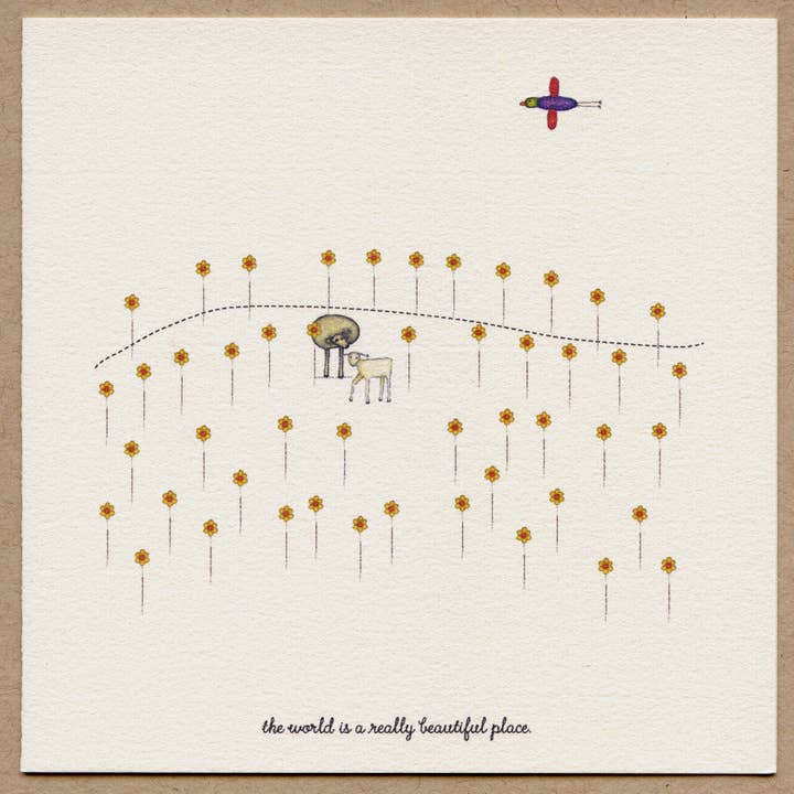 The World Is A Beautiful Place-Single-Grußkarte. für den Großhandel von Beth Mueller